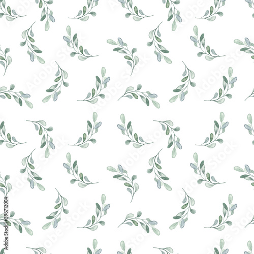 Christmas plants, leaves branches in green on a white background watercolor seamless winter pattern