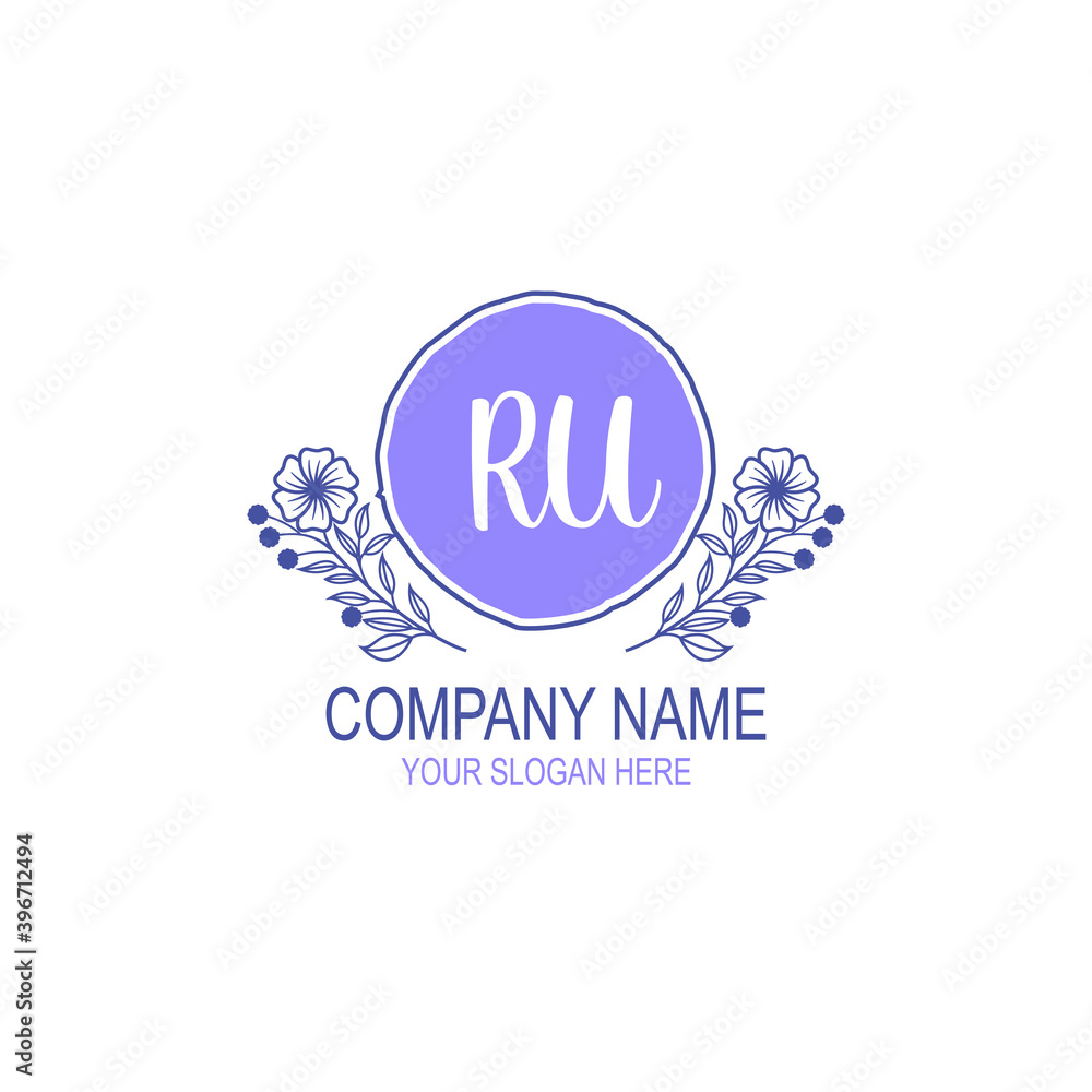 Initial RU Handwriting, Wedding Monogram Logo Design, Modern Minimalistic and Floral templates for Invitation cards