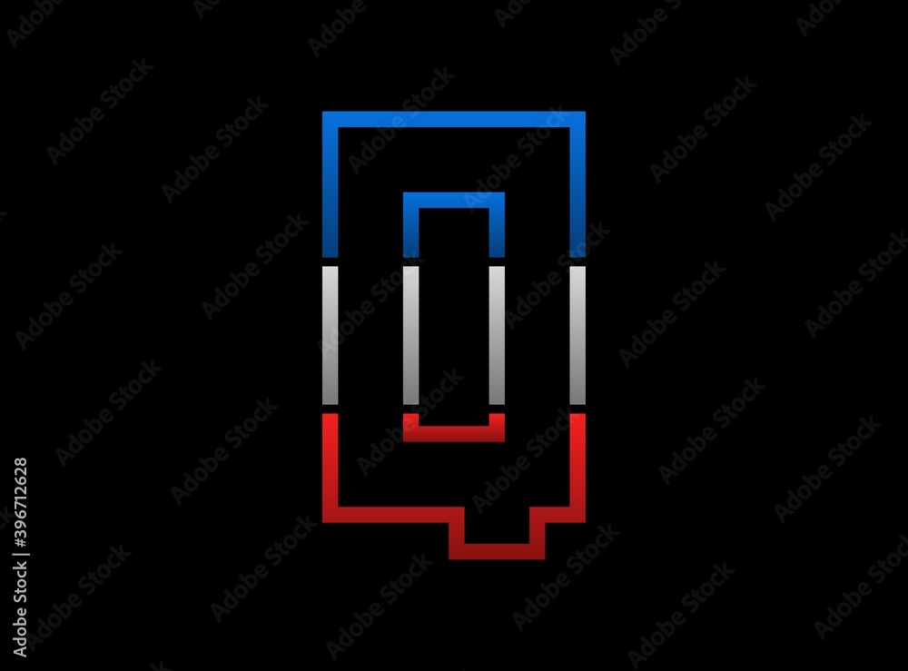 Q letter vector desing, outline stroke font logo. Dynamic split grey, blue color on black background. For social media,design elements, creative poster, web template and more Q letter vector desing, outline stroke font logo. Dynamic split grey, blue color on black background. For social media,design elements, creative poster, web template and more