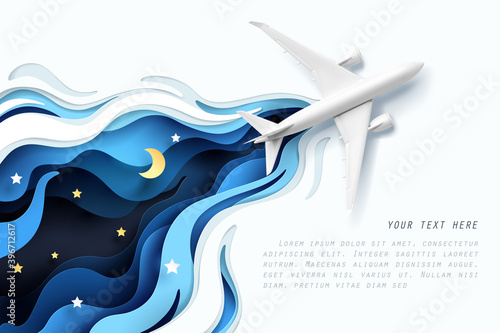 White airplane top view mockup for travel business promote