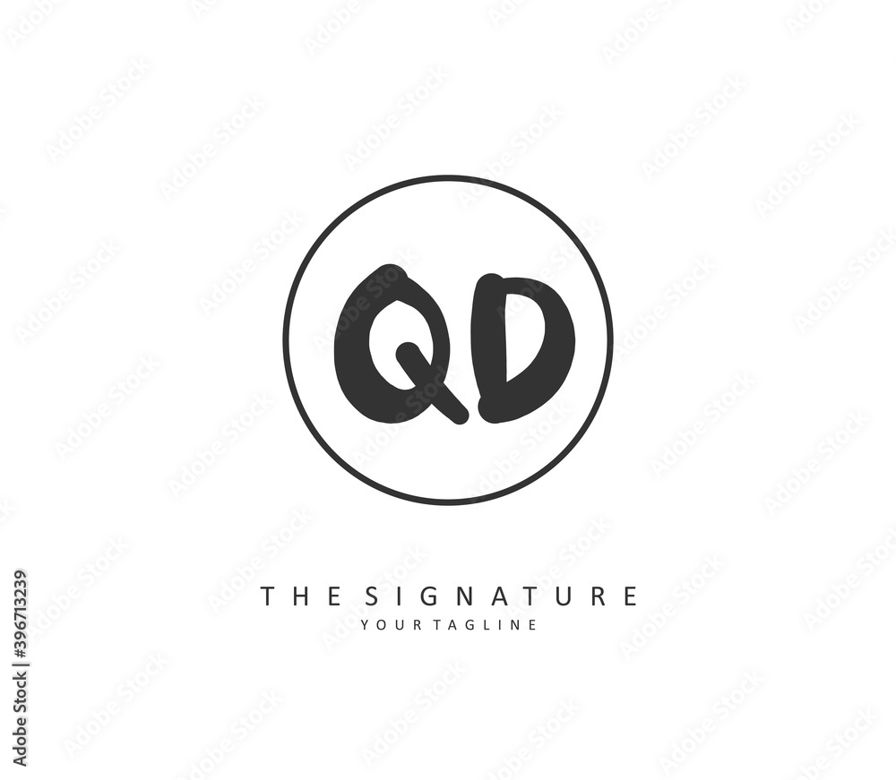 QD Initial letter handwriting and signature logo. A concept handwriting initial logo with template element.