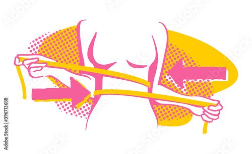 Weight loss decoration - woman shape with measuring tape around in drawn sketch style and pointed background  - isolated vector illustration