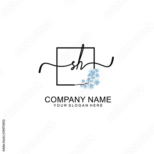 Initial SH Handwriting, Wedding Monogram Logo Design, Modern Minimalistic and Floral templates for Invitation cards © LAURIS