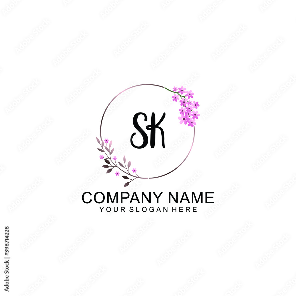 Initial SK Handwriting, Wedding Monogram Logo Design, Modern Minimalistic and Floral templates for Invitation cards
