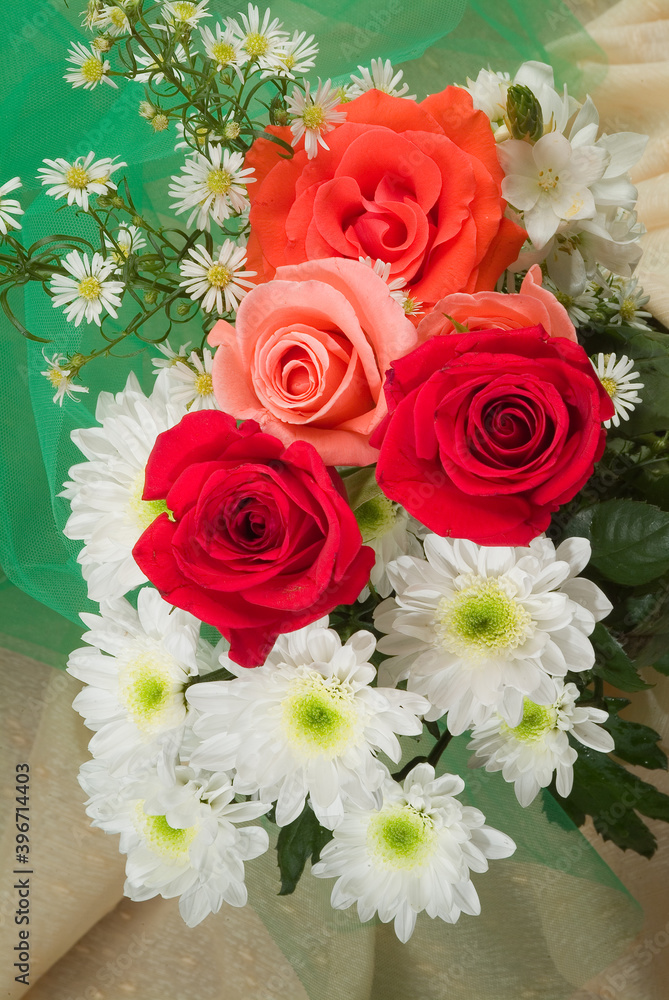 Bouquet Of Flowers And Fabric