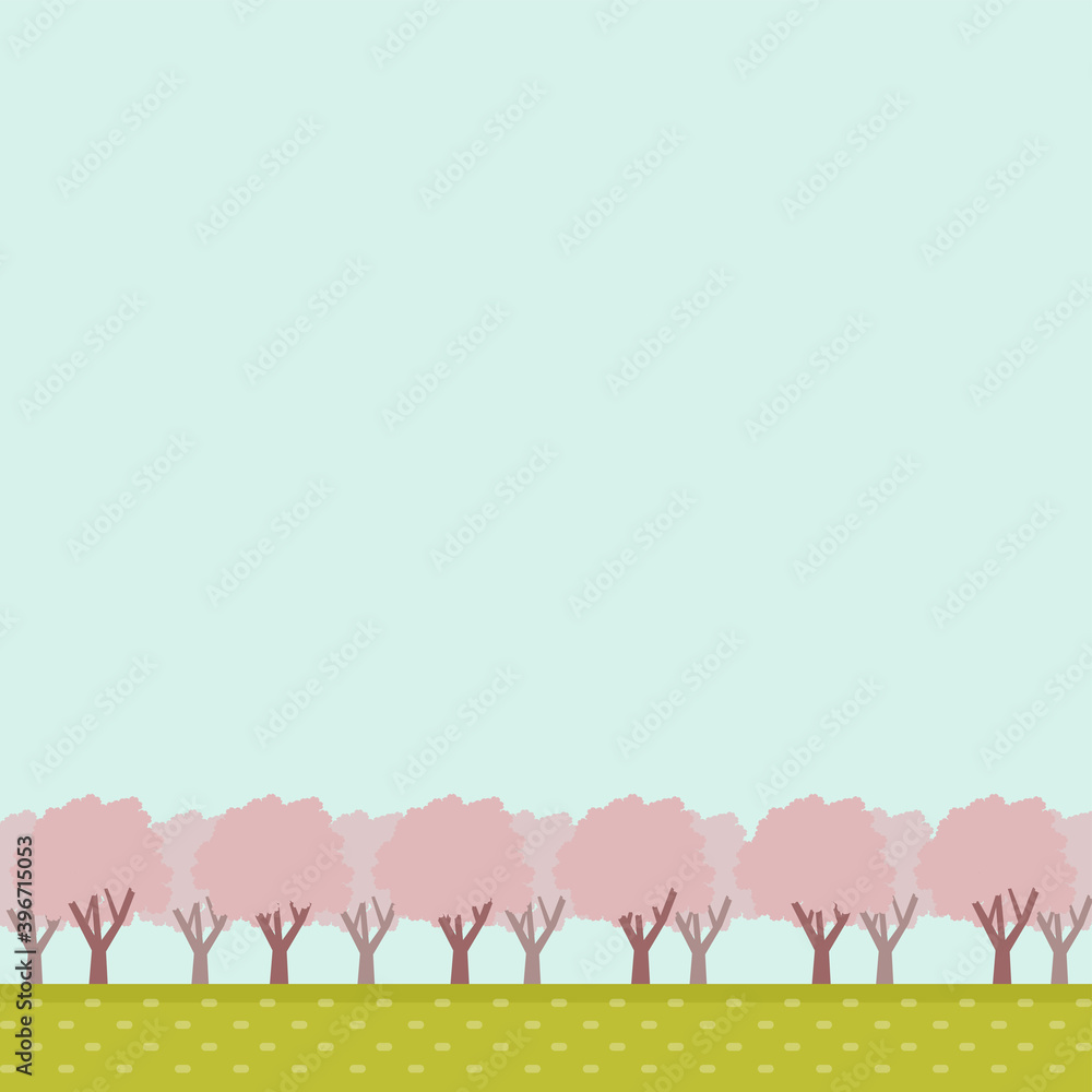 桜並木の風景　イラスト