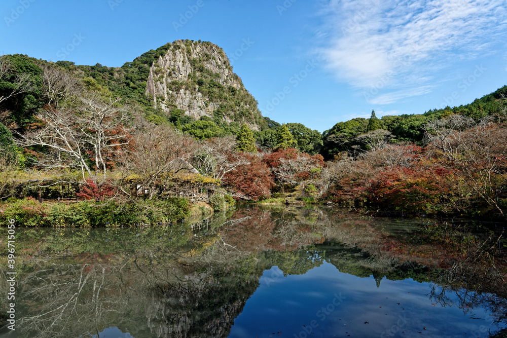 view of mount Mifune from Kagami lake in Takeo city, saga prefecture, Japan