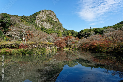 view of mount Mifune from Kagami lake in Takeo city, saga prefecture, Japan