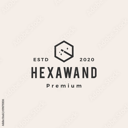 hexagonal magic wand hipster vintage logo vector icon illustration