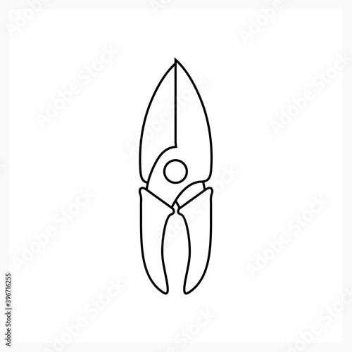 Doodle gardening scissors icon isolated on white. Sketch gardening tool. Vector stock illustration. EPS 10