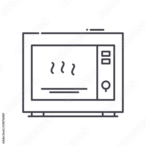 Microwave oven concept icon, linear isolated illustration, thin line vector, web design sign, outline concept symbol with editable stroke on white background.