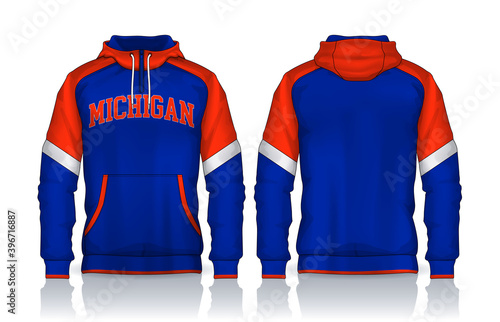 Hoodie shirts template.Jacket Design,Sportswear Track front and back view.