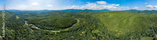 Idyllic panoramic landscape nature view of Caucasus mountains and Black Sea