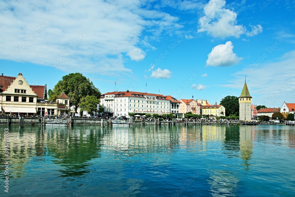 Fototapeta premium Germany-view of the embankment and port of Lindau at Lake Constance