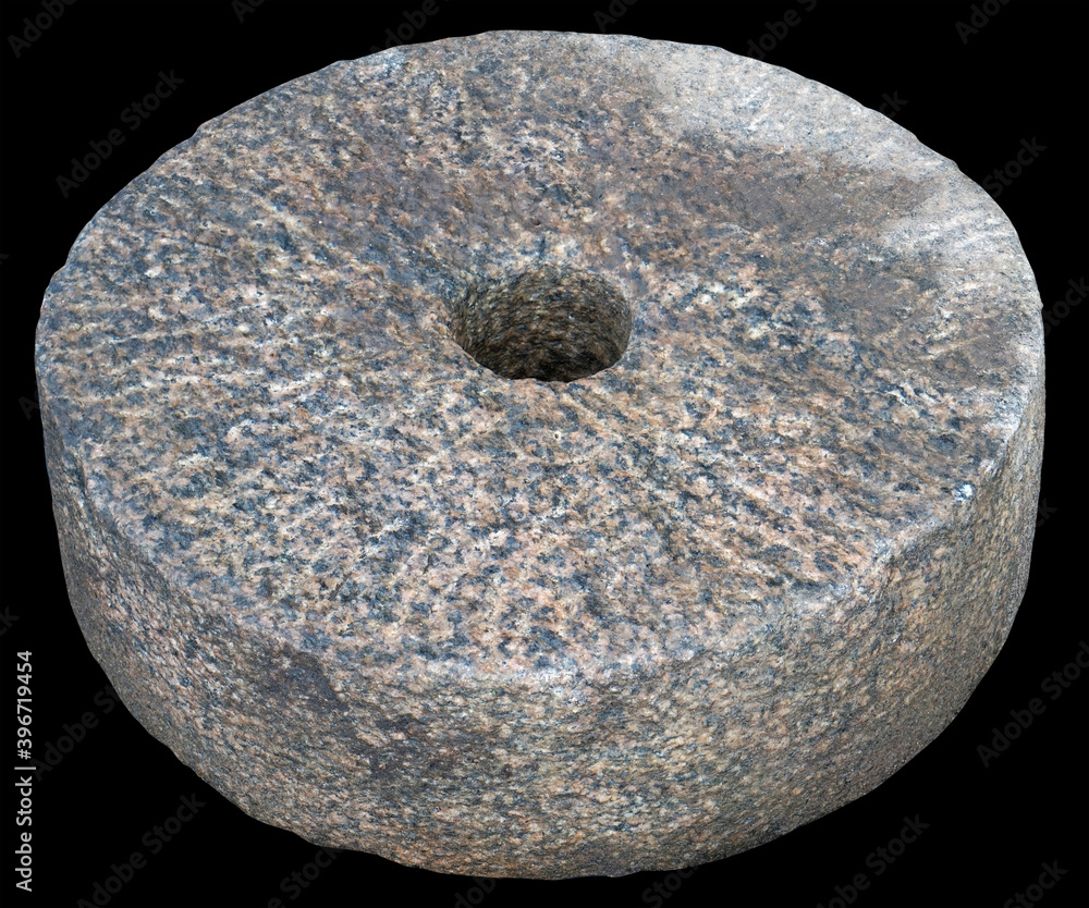 Fototapeta premium Aged old granite stone wheel for mill isolated