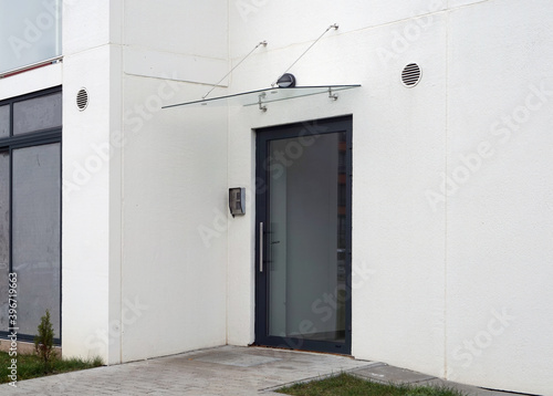 New glass windows and door of a modern office building