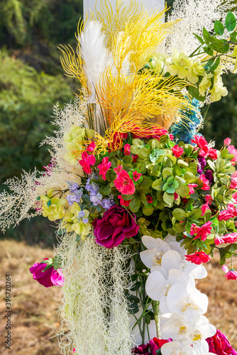 Art floral arrangement, colorful flowers for wedding