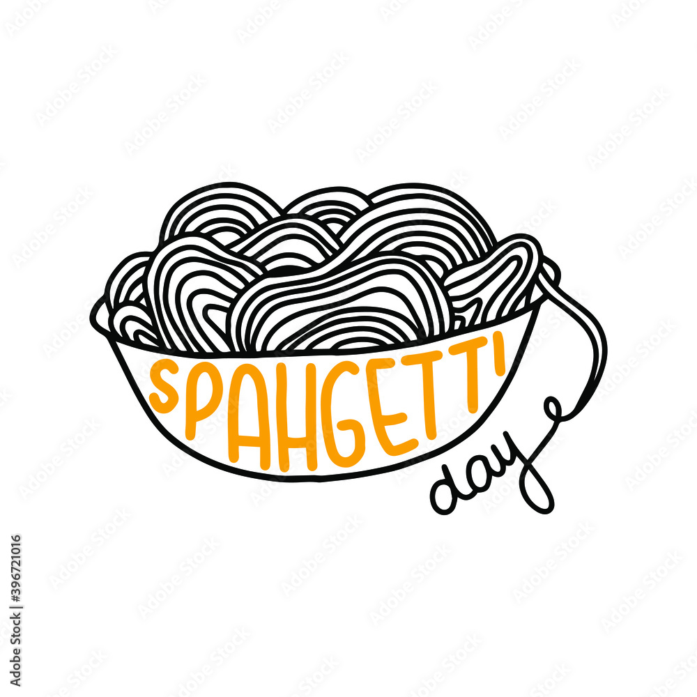 Vector illustration on the theme of National Spaghetti Day on January 4. Decorated with a Lettering and bowl of spaghetti. Vector illustration on the theme of National Spaghetti Day on January 4. Decorated with a Lettering and bowl of spaghetti.