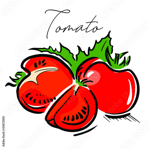Vegetables, tomato - icon, element for patterns, backgrounds, labels, packaging, design, banners, flyers, handmade art decoration. Doodles, graphics, sketch, vector illustration.