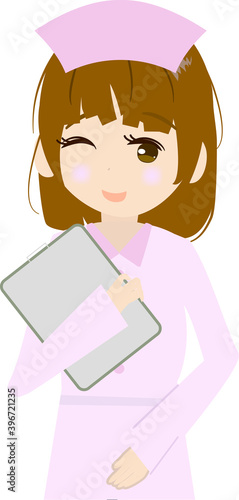 バインダーを持つ可愛い看護師のイラスト