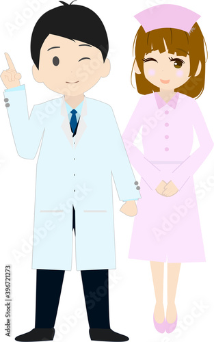 シンプルで可愛い看護師と医師のイラスト