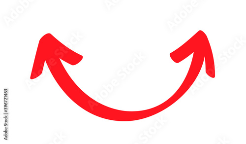 Red double curved arrow sign, hand-drawn symbol and icon for business or website button decoration isolated on white background.