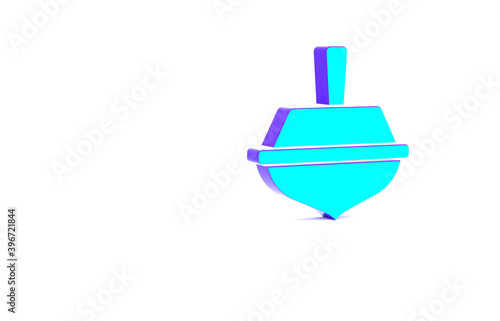 Turquoise Hanukkah dreidel icon isolated on white background. Minimalism concept. 3d illustration 3D render. photo