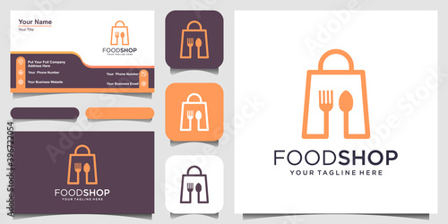 Food Shop Logo designs Template, bag combined with spoon and cutlery.