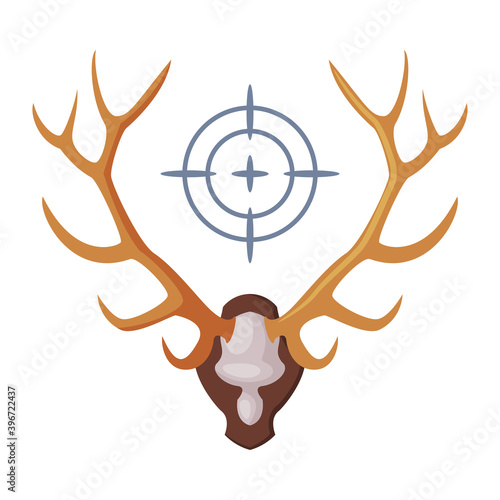 Deer Skull on Wall, Hunter Trophy Flat Vector Illustration