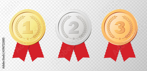 Realistic golden awards for competition winner. Realistic medals