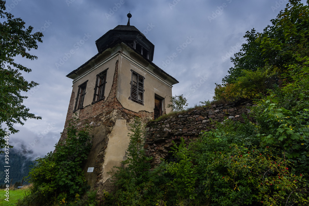 dilapidated old tower from a abandoned castle