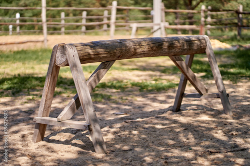 Wooden equipment for horse training. photo