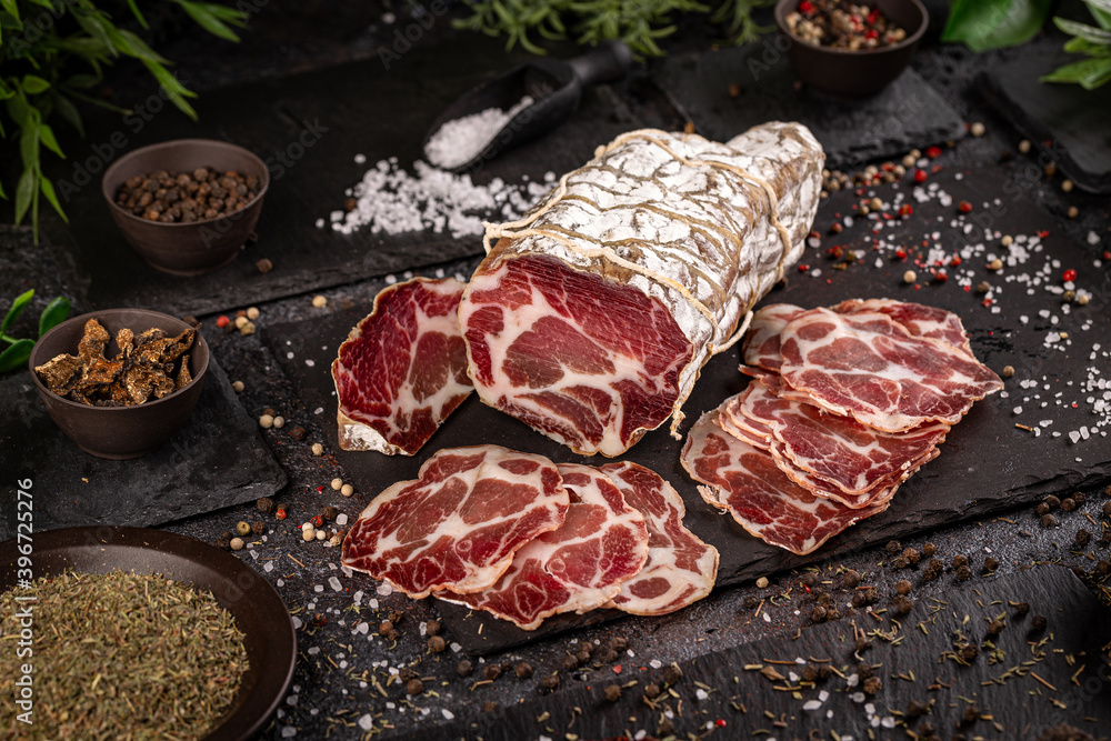 Slices of appetizing coppa