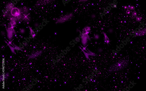Abstract background image, black space background And the pink and purple stars.