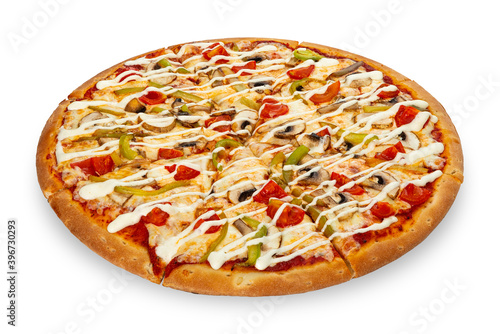 Obraz na płótnie Vegetarian cheese pizza isolated on a white background w salonie