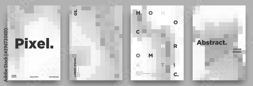 Minimal black and white modern pixelated abstract style cover design set vector template photo