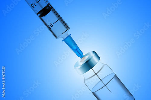 Plastic syringe with needle and bottle. Vaccination concept