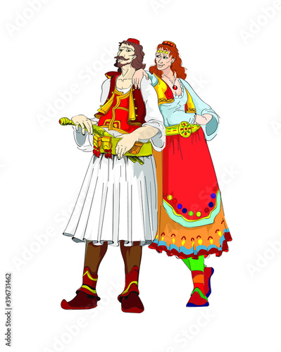 Albanian Suliot, couple with traditional dress, vector