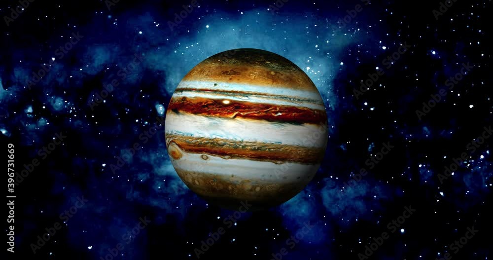 Jupiter spinning its own axis .front view of Jupiter from space. full 3d view of