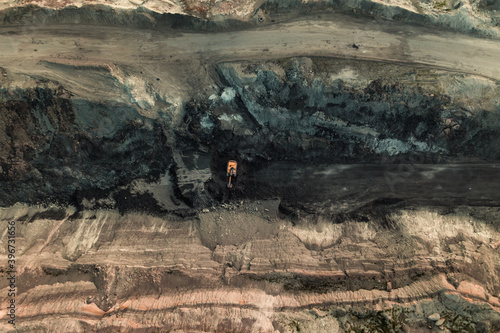 Coal loading excavator, aerial view