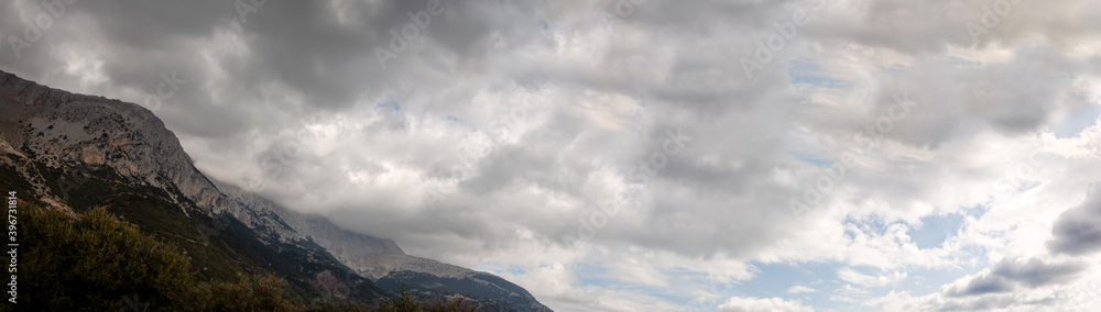 Moody cloudscape, panoramic background with copy-space.