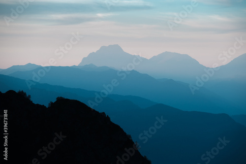 Mountains in a hazy haze after sunset
