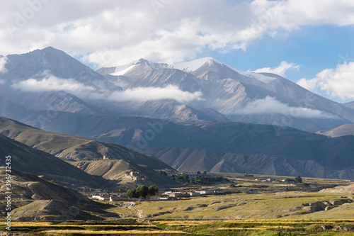 Lo Manthang village landscape in summer season surrounded by Himalaya mountains range, Nepal