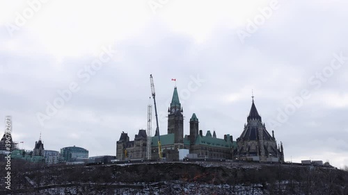 Time lapse from Majors Hill Park in Ottawa Canada.  View of The Parliament Buildings and contstruction photo