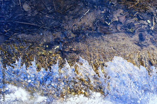 ice puddle background abstract, winter seasonal cold blue