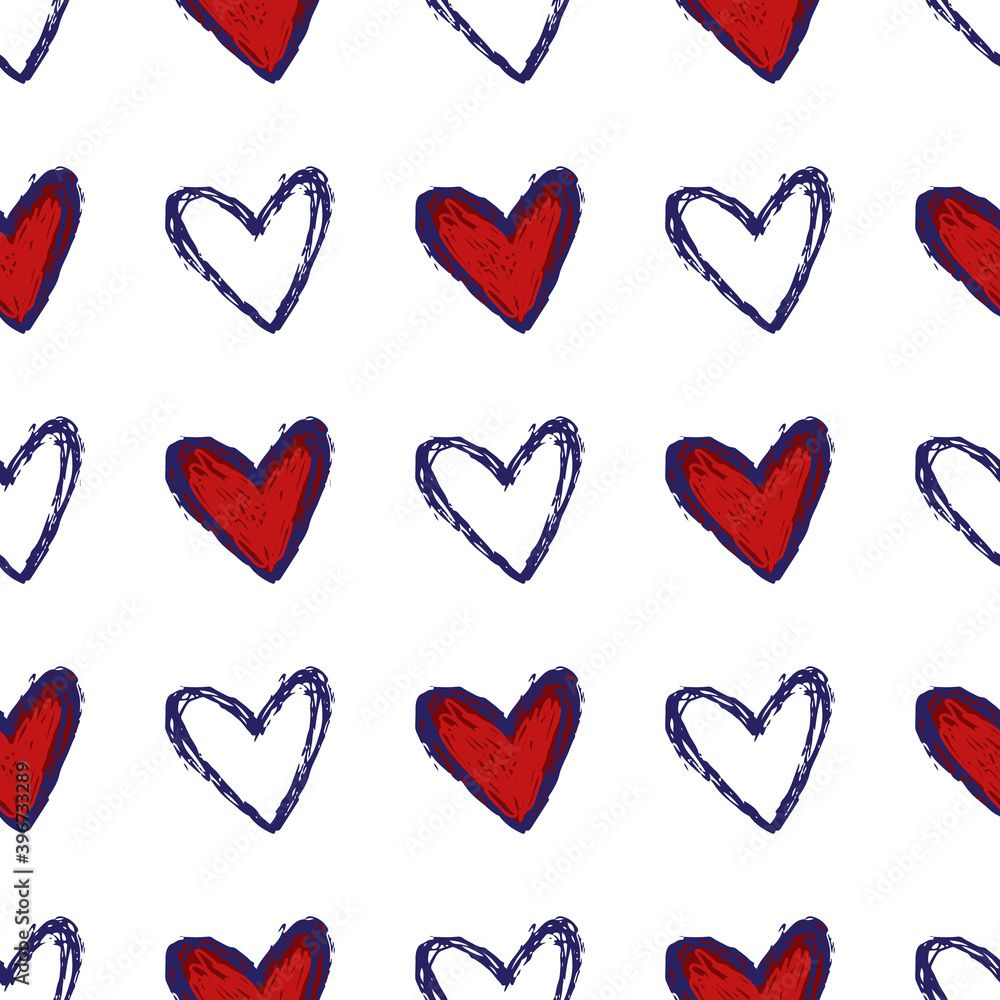 Fototapeta premium Seamless pattern with hand drawn hearts, vector illustration