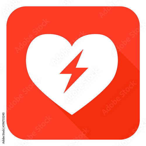 AED,automated external defibrillator / aed sign with heart and electricity symbol flat vector icon
