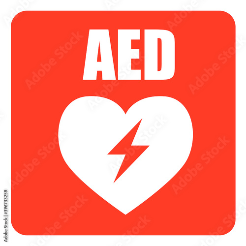AED,automated external defibrillator / aed sign with heart and electricity symbol flat vector icon