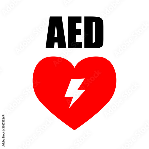 AED,automated external defibrillator / aed sign with heart and electricity symbol flat vector icon
