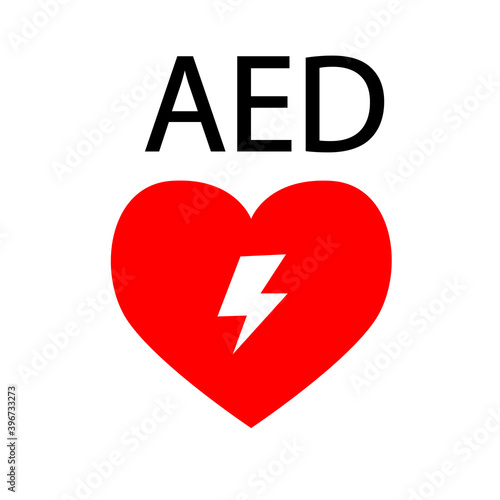 AED,automated external defibrillator / aed sign with heart and electricity symbol flat vector icon